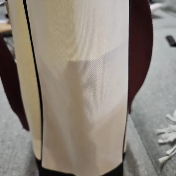 Harvard Vinyl Canvas Tote Two Tone Laege BLACK/BURGANDY/CREAM - Picture 6 of 12